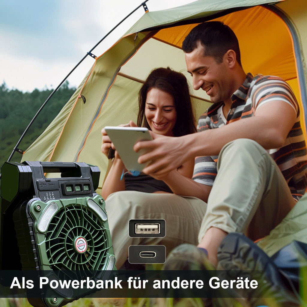 Outdoor Camping Fan with LED Light - Solar Powered, 20800mAh Battery, view 2