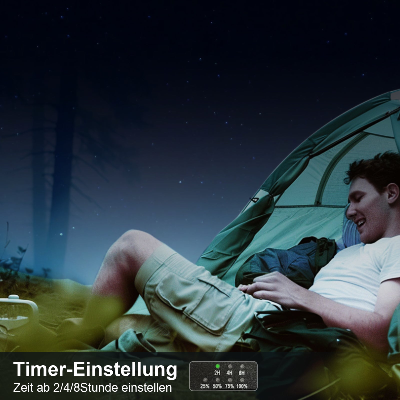 Outdoor Camping Fan with LED Light - Solar Powered, 20800mAh Battery, view 3