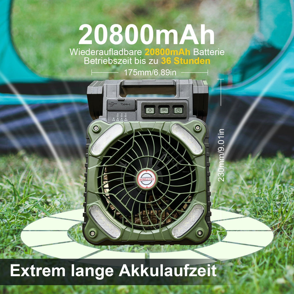 Outdoor Camping Fan with LED Light - Solar Powered, 20800mAh Battery, view 7