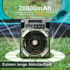 Outdoor Camping Fan with LED Light - Solar Powered, 20800mAh Battery, view 7