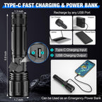 Brightest LED Flashlight 100,000 Lumens for Outdoor - Usb-C, IPX5, 1,000m Range, view 6