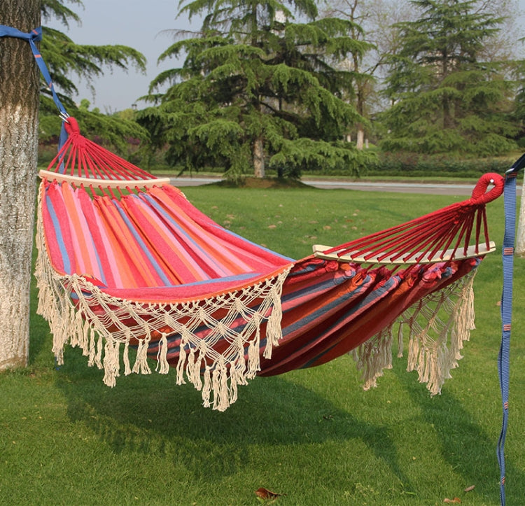 Double Outdoor Camping Canvas Hammock with Rod - 200x150cm, Pink Stripes, Cotton