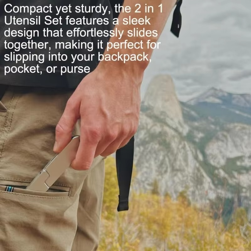 Compact 2-in-1 Camping Cutlery Set - Detachable Knife and Fork, Stainless Steel, view 4