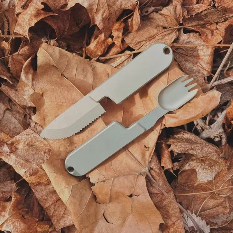 Compact 2-in-1 Camping Cutlery Set - Detachable Knife and Fork, Stainless Steel, view 5