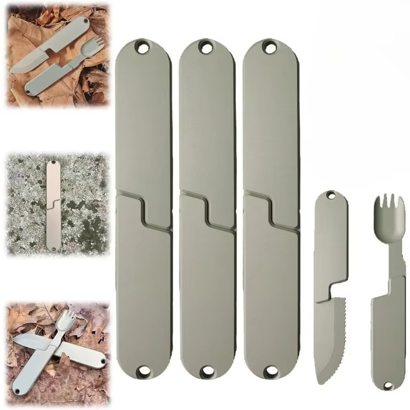 Compact 2-in-1 Camping Cutlery Set - Detachable Knife and Fork, Stainless Steel, view 7
