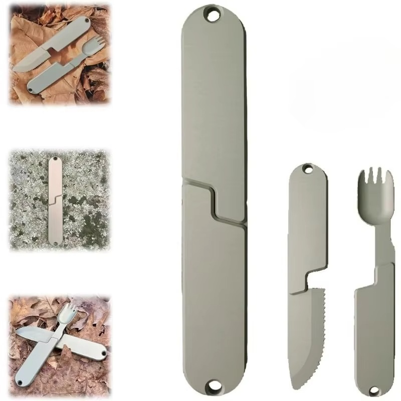 Compact 2-in-1 Camping Cutlery Set - Detachable Knife and Fork, Stainless Steel