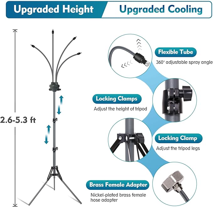 Standing Outdoor Patio Misting System - Adjustable Height 2.6 ft to 5.3 ft, view 2