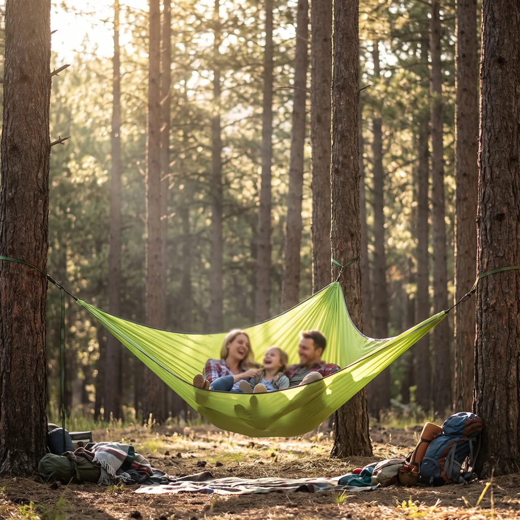 Multi-Person Outdoor Hammock - Nylon, Green/Black, 110in or 157in Sizes, view 14