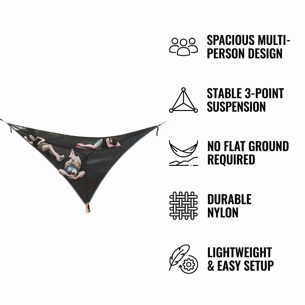 Multi-Person Outdoor Hammock - Nylon, Green/Black, 110in or 157in Sizes, view 7