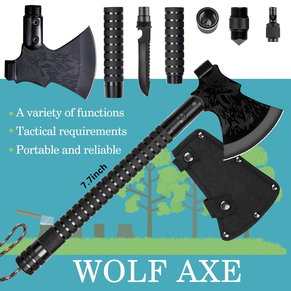 Foldable Survival Camping Axe - Multi-Gear, Stainless Steel, 43cm, view 3