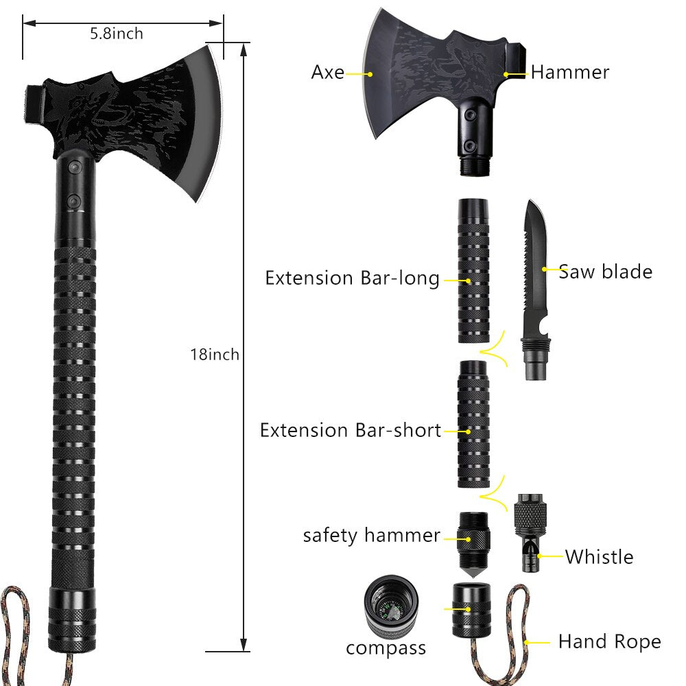 Foldable Survival Camping Axe - Multi-Gear, Stainless Steel, 43cm, view 4