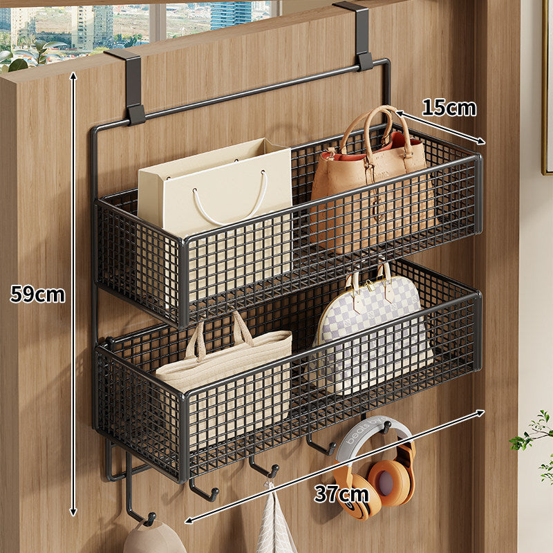 Over-Door Double Mesh Storage Rack with Multi Hooks, 59 cm