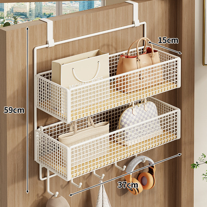 Over-Door Double Mesh Storage Rack with Multi Hooks, 59 cm