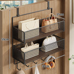 Over-Door Double Mesh Storage Rack with Multi Hooks, 59 cm