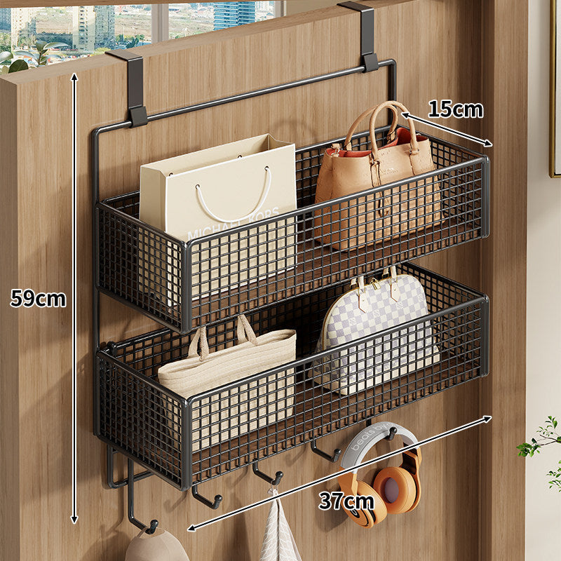 Over-Door Double Mesh Storage Rack with Multi Hooks, 59 cm