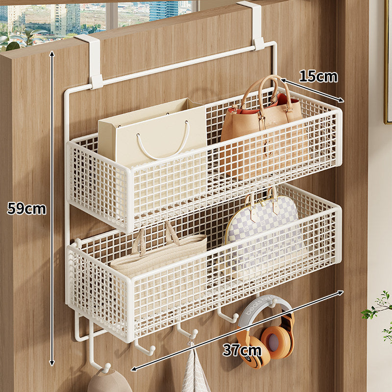 Over-Door Double Mesh Storage Rack with Multi Hooks, 59 cm