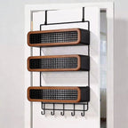 Over-Door Double Mesh Storage Rack with Multi Hooks, 59 cm