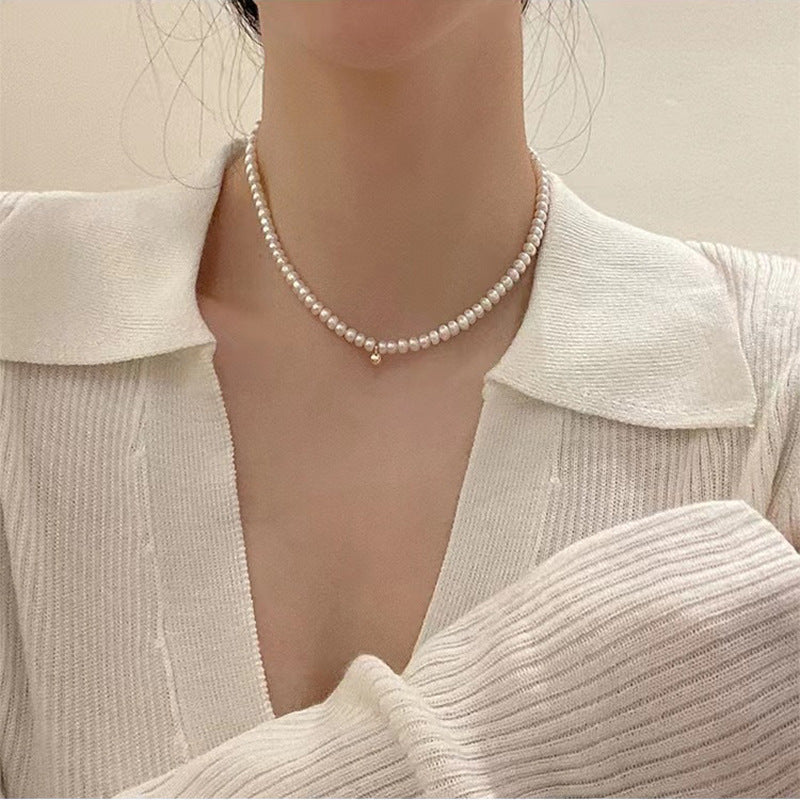 Pearl Beaded Choker Necklace with Golden Accent
