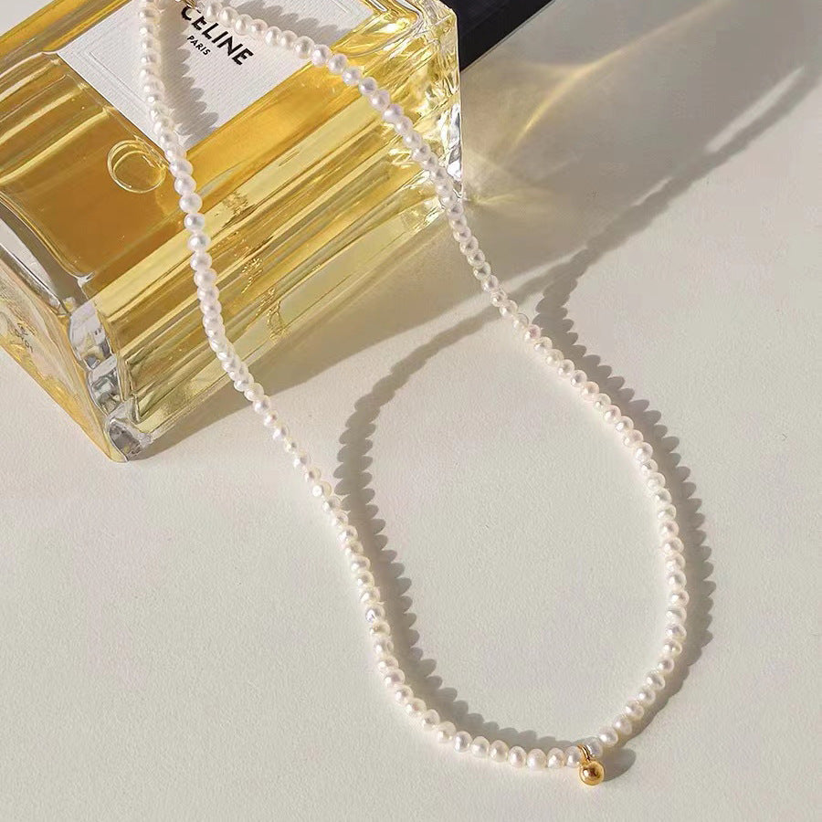 Pearl Beaded Choker Necklace with Golden Accent