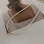 Pearl Beaded Choker Necklace with Golden Accent