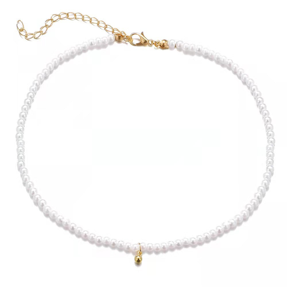 Pearl Beaded Choker Necklace with Golden Accent