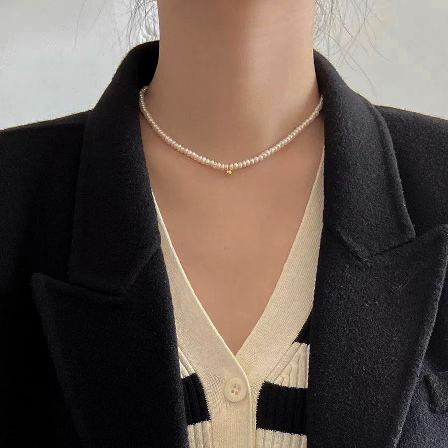 Pearl Beaded Choker Necklace with Golden Accent