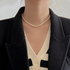 Pearl Beaded Choker Necklace with Golden Accent