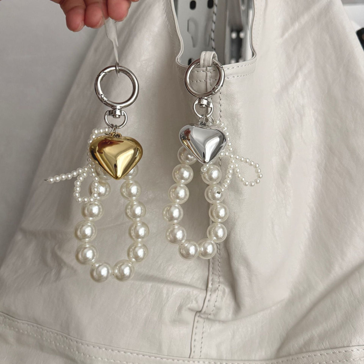 Pearl Charm Keychain with Gold Heart or Silver Colourway