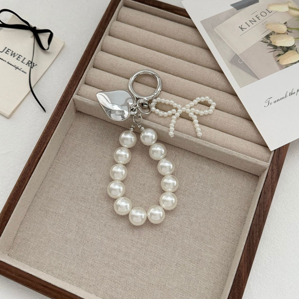 Pearl Charm Keychain with Gold Heart or Silver Colourway
