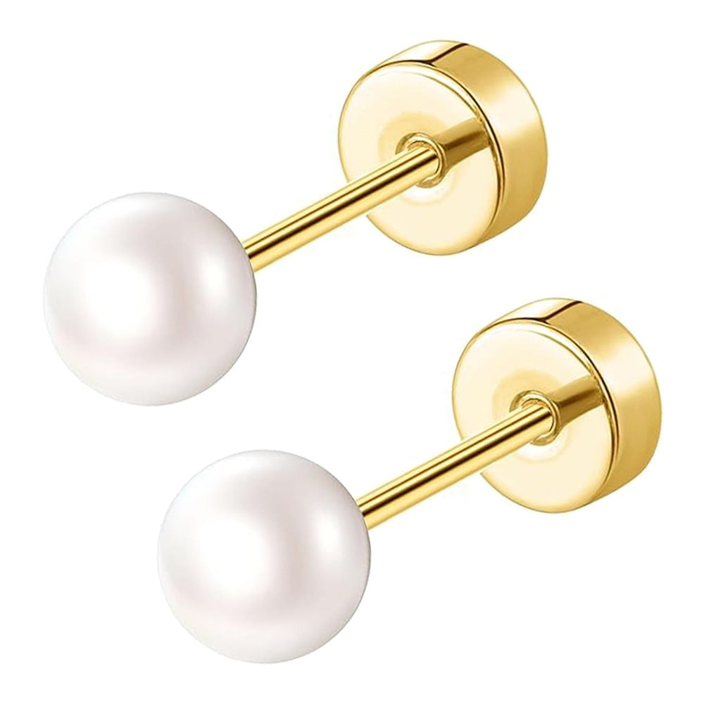 Pearl Stud Earrings with Gold-Tone Screw-Back