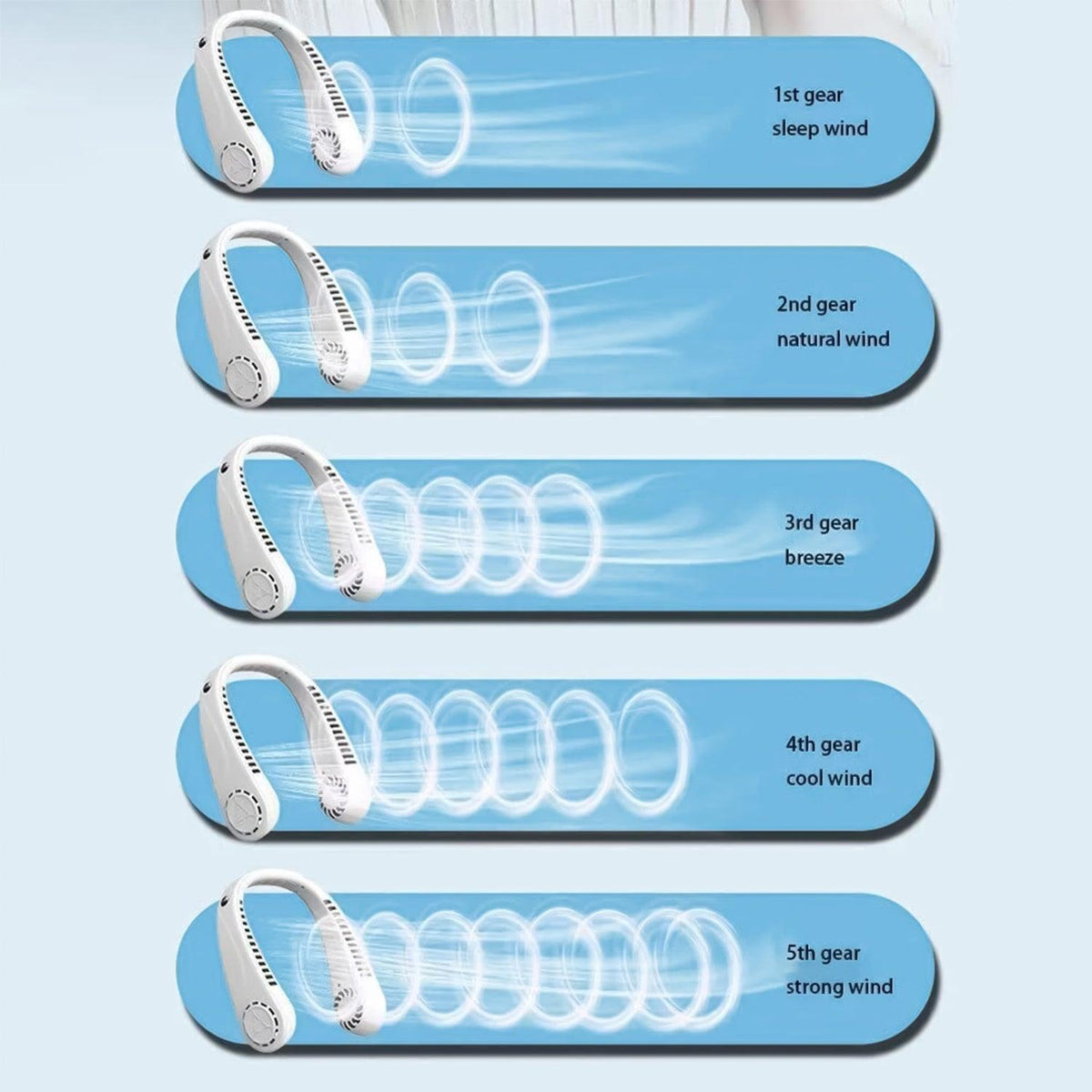 Portable Bladeless Neck Fan - USB Rechargeable, 5 Speeds, Lightweight, view 7