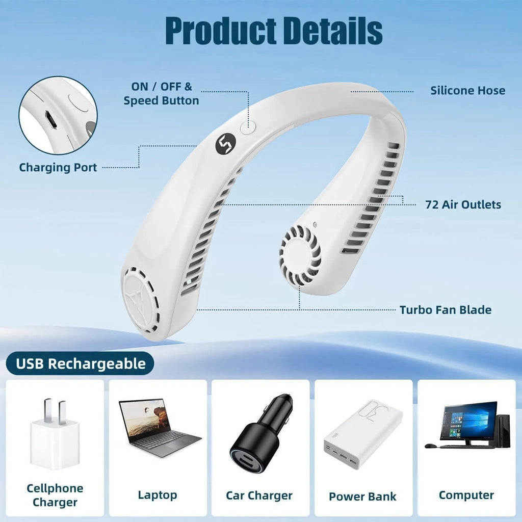 Portable Bladeless Neck Fan - USB Rechargeable, 5 Speeds, Lightweight, view 8