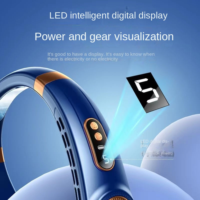 Digital Display Wearable Neck Fan - Battery Powered, 3.7W, 5V, view 5
