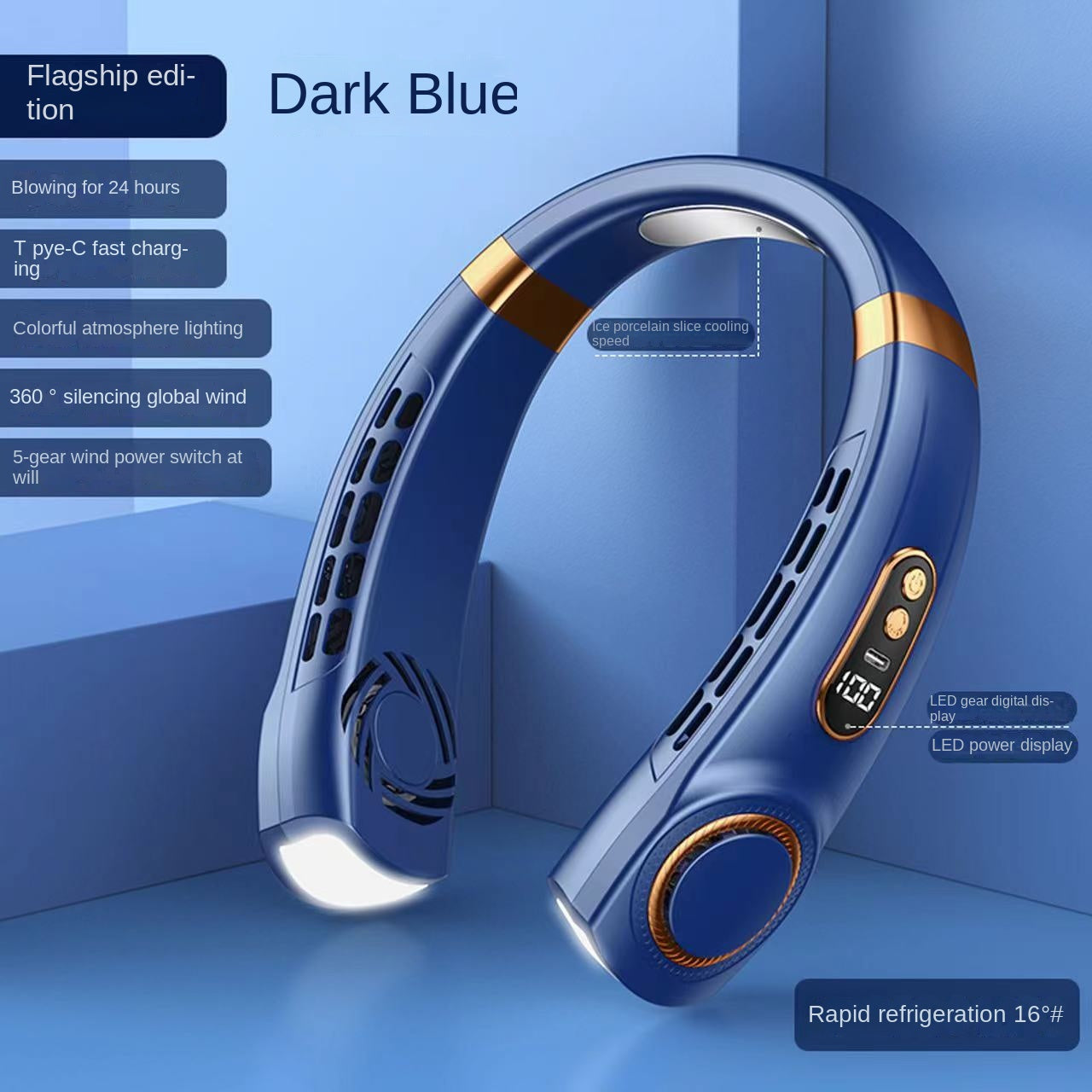Digital Display Wearable Neck Fan - Battery Powered, 3.7W, 5V, view 8