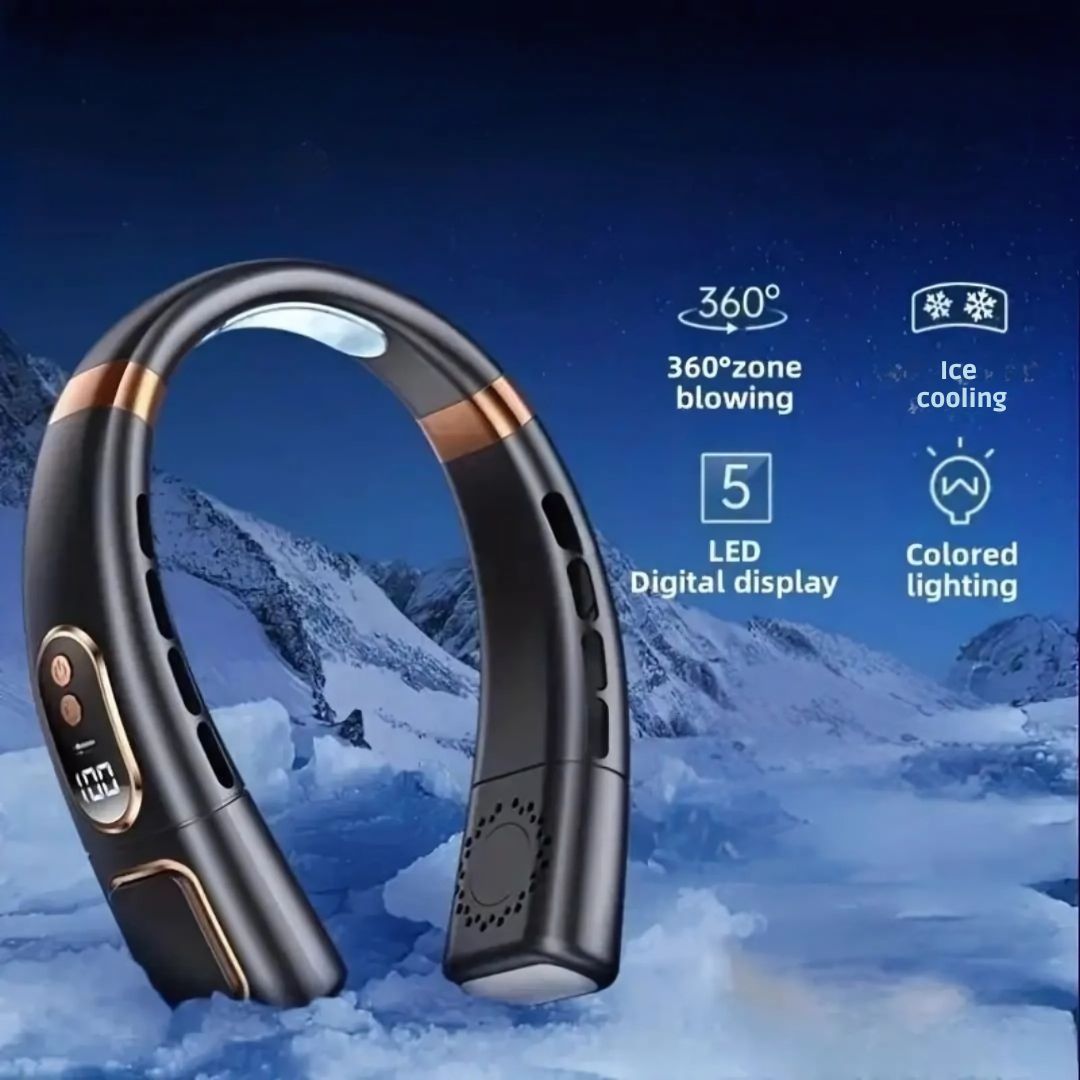 360° Cooling Digital Neck Fan - 5 Speeds, USB Charging, Bladeless Design, view 2