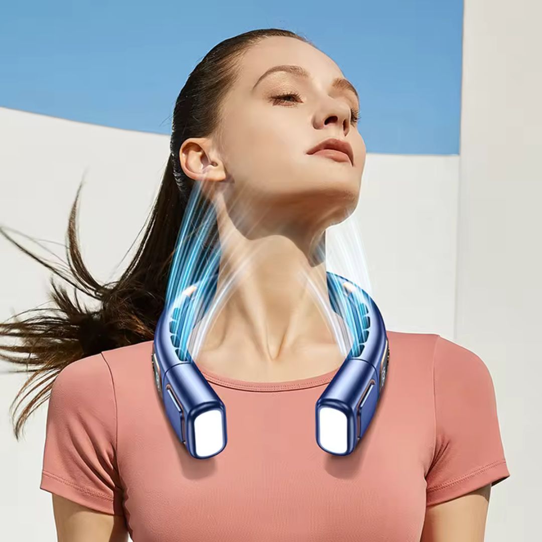360° Cooling Digital Neck Fan - 5 Speeds, USB Charging, Bladeless Design