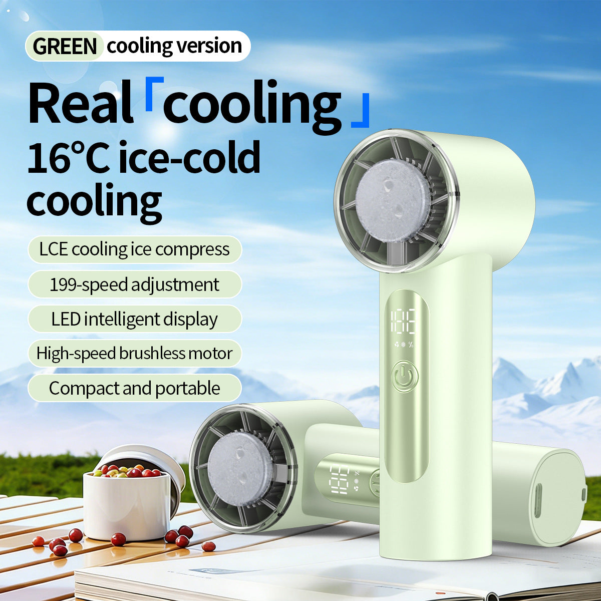 Unisex Portable Ice-Cooling Handheld Fan - 16°C Cooling, Brushless Motor, view 9