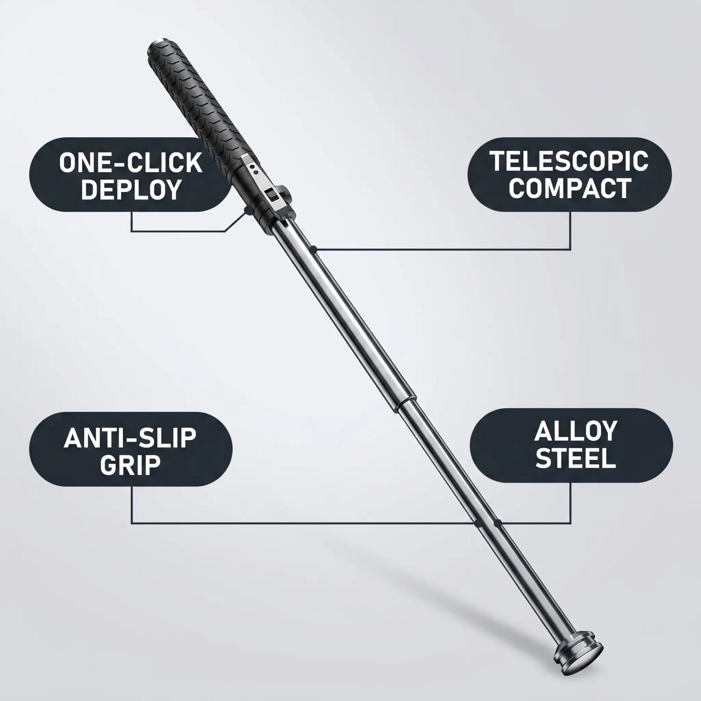 Automatic Self Defense Walking Stick - Alloy Steel, Collapsible, Rubber Grip, view 4