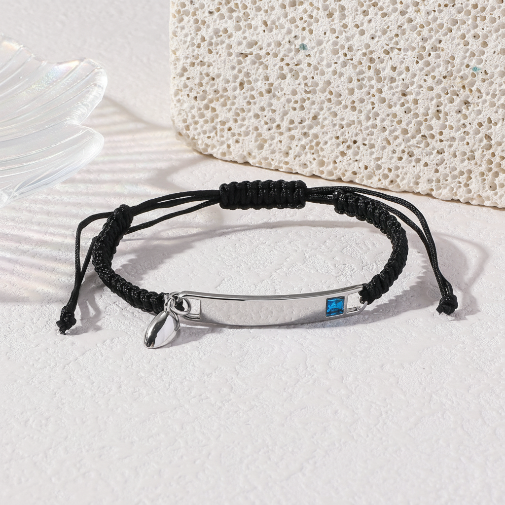 Personalised Magnetic Heart Bracelet Set, Adjustable Black Rope