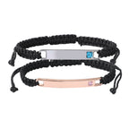 Personalised Magnetic Heart Bracelet Set, Adjustable Black Rope