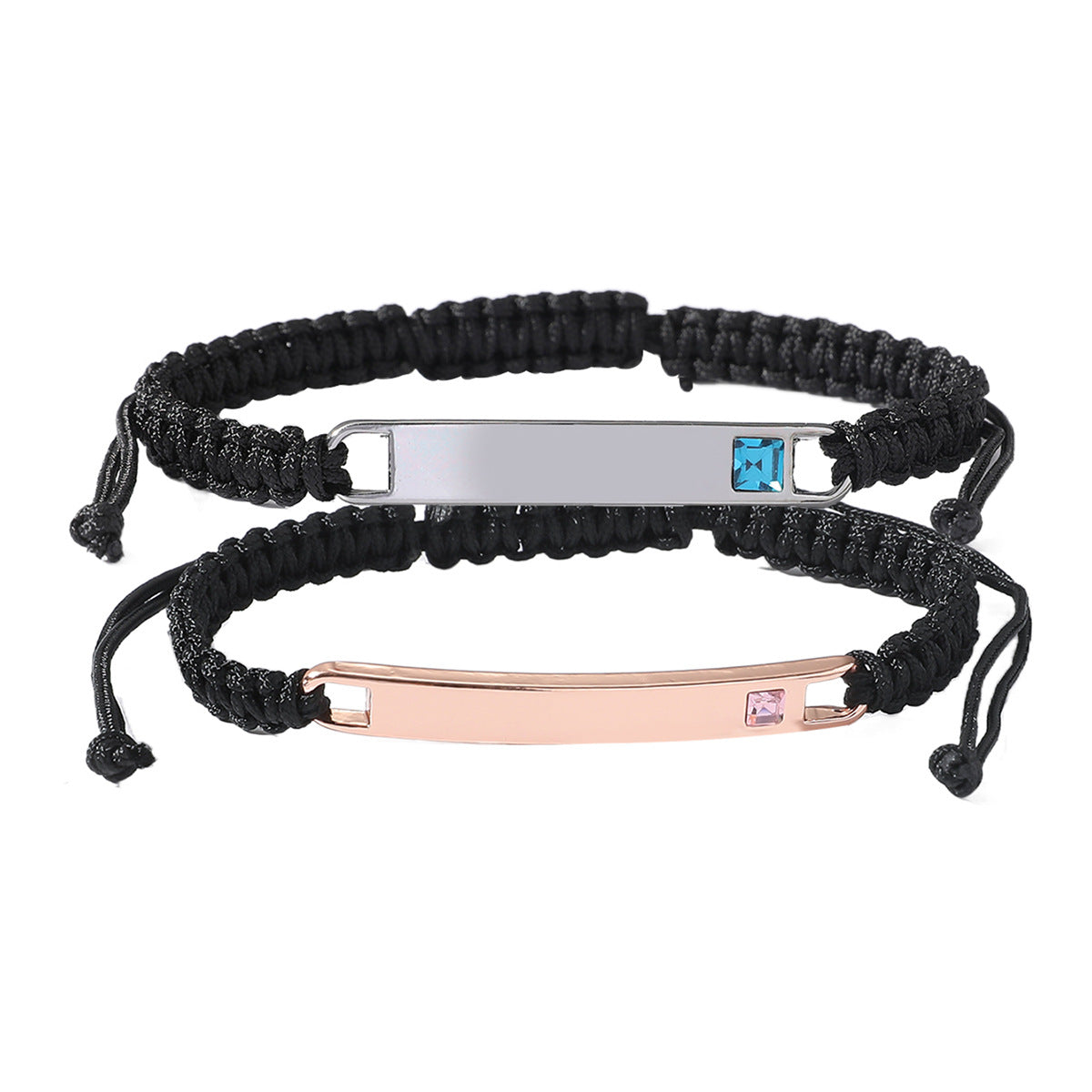 Personalised Magnetic Heart Bracelet Set, Adjustable Black Rope