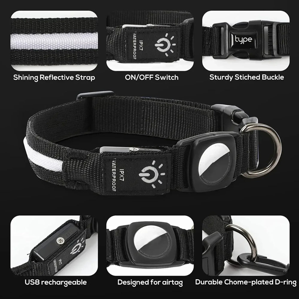 Waterproof LED Light Up Dog Collar - USB Rechargeable, Adjustable, Night Safety, view 2
