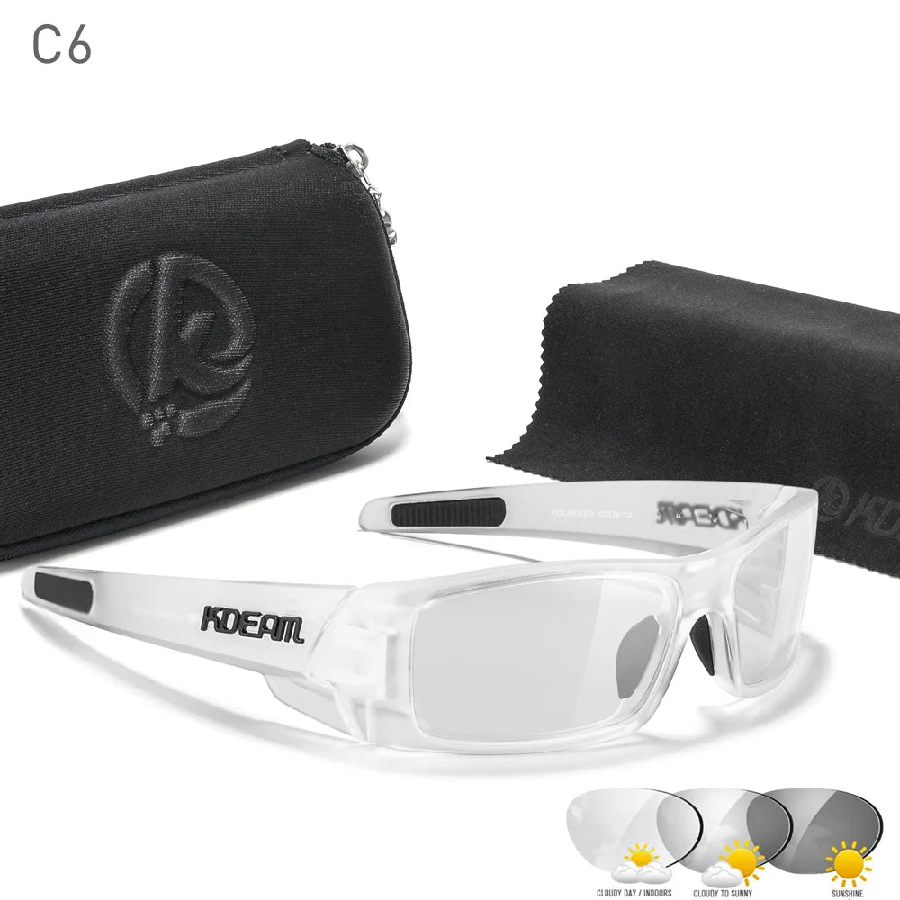 Photochromic Polarised TAC Sunglasses, Black Frame, 60 mm Lenses with Case