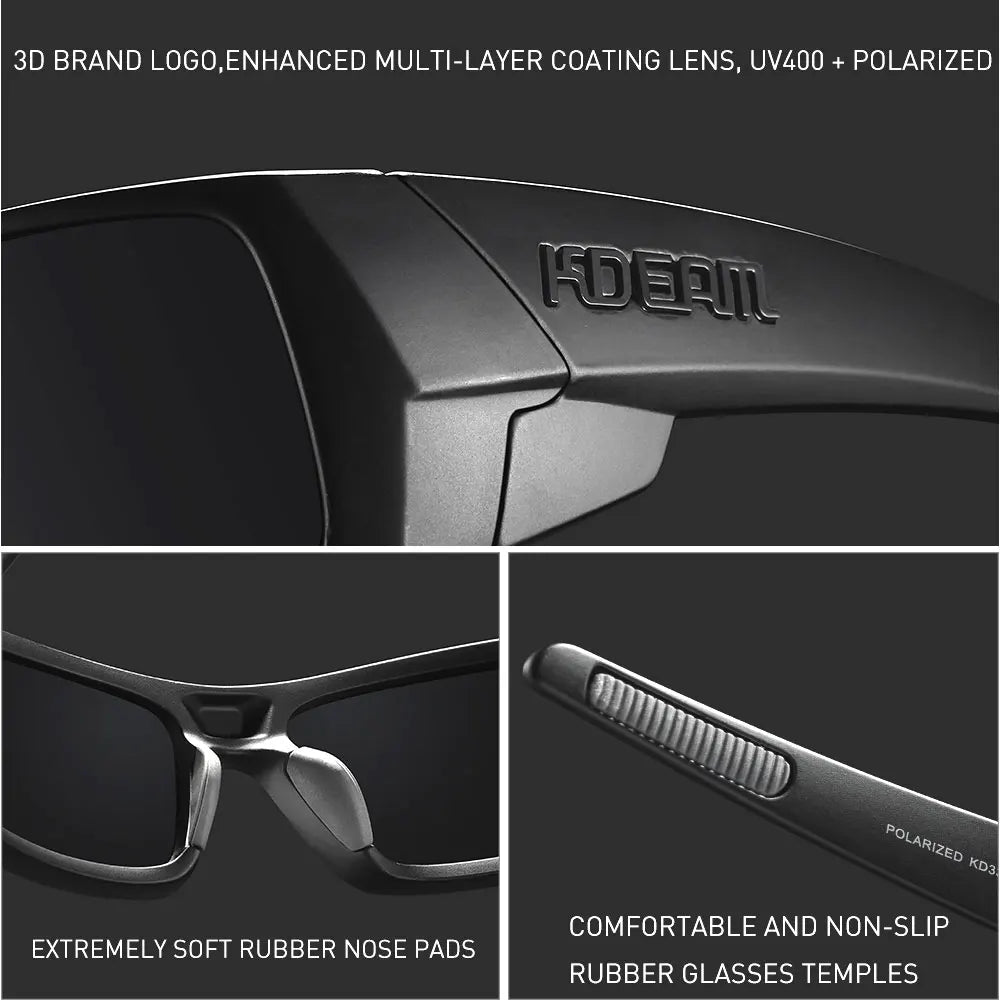 Photochromic Polarised TAC Sunglasses, Black Frame, 60 mm Lenses with Case