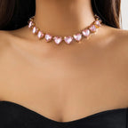 Pink Zircon Heart Choker Necklace in Gold Tone, 25cm with 15cm Extender