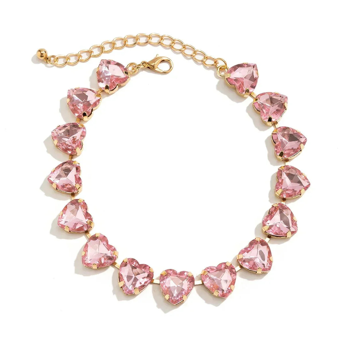 Pink Zircon Heart Choker Necklace in Gold Tone, 25cm with 15cm Extender