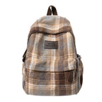 Plaid School Backpack with Padded Straps and Leather-Like Accents