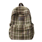 Plaid School Backpack with Padded Straps and Leather-Like Accents