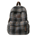 Plaid School Backpack with Padded Straps and Leather-Like Accents