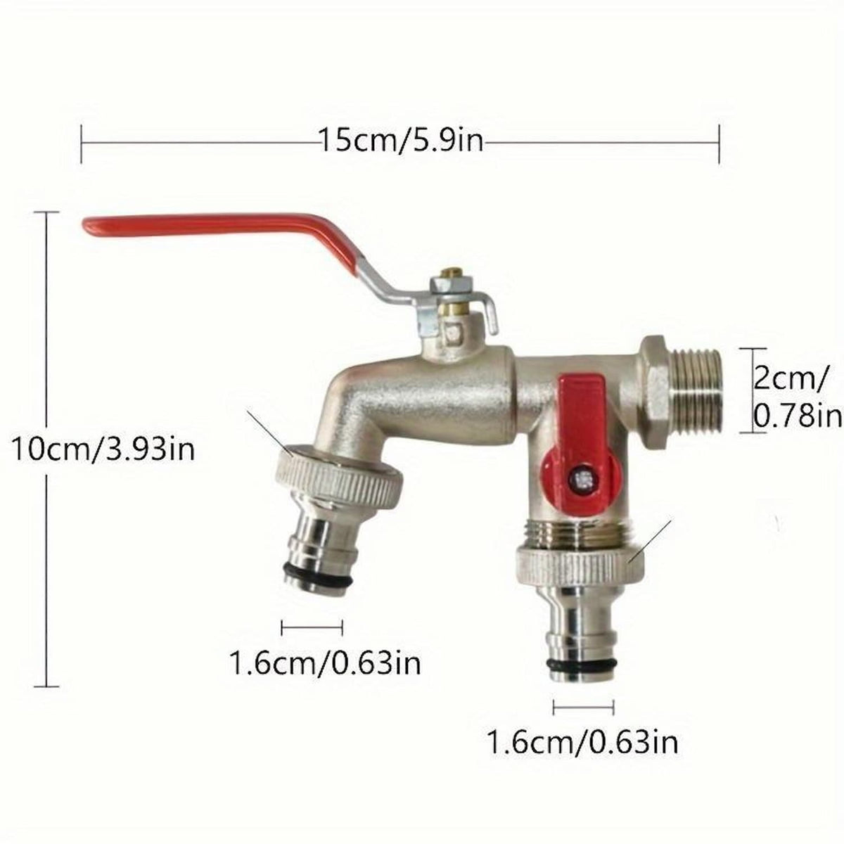 Double Water Tap Stainless Steel Outdoor - 2 Outlets, 1/2" BSP Thread, view 6